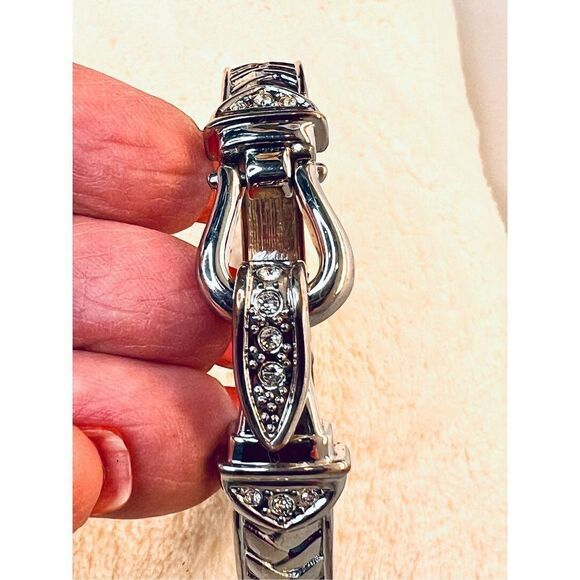 Silver Tone Magnetic Crystal Inlay Herringbone Wide Bracelet Jewelry Buy 3/$18 - Picture 5 of 5